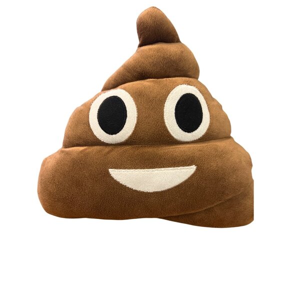 Emoji Poop Plush Pillow Smiley Face Sewn Eyes Emotion 12" Tall Brown No Tag - Picture 1 of 4